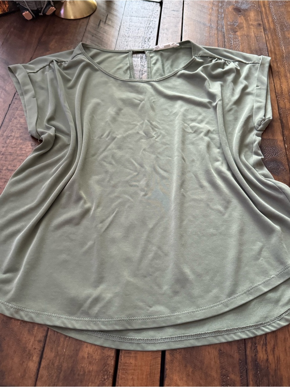 Sz L Pink Rose Sage Green Cap Sleeve Women's Layering Top